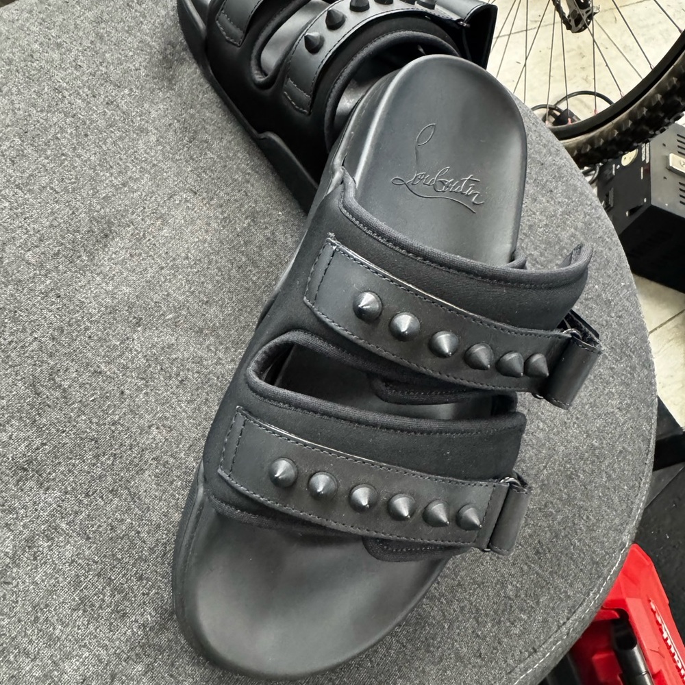 Christian Louboutin Black Studded Slide Sandals